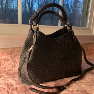 Authentic COLE HAAN black woven leather two way bag